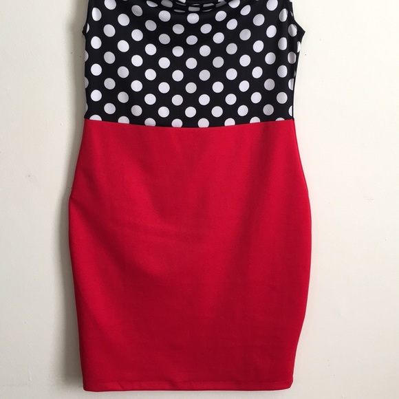 Polka dot W/B and Red Dress - Picture 6 of 8